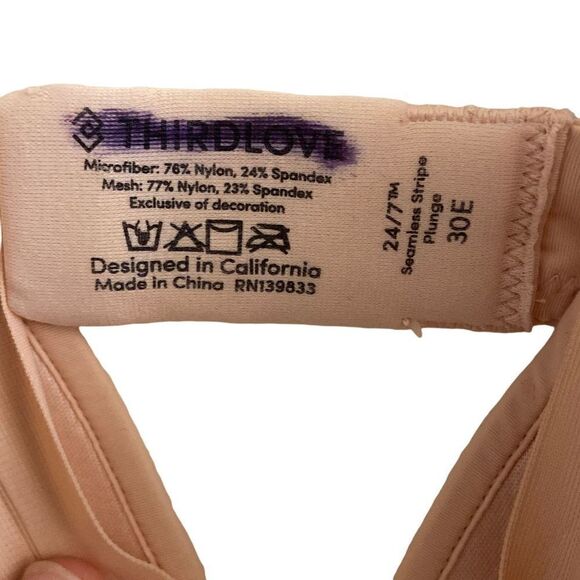 ThirdLove 24/7 Seamless Stripe Plunge Bra Blush Pink Underwire Size 30E - Picture 3 of 3